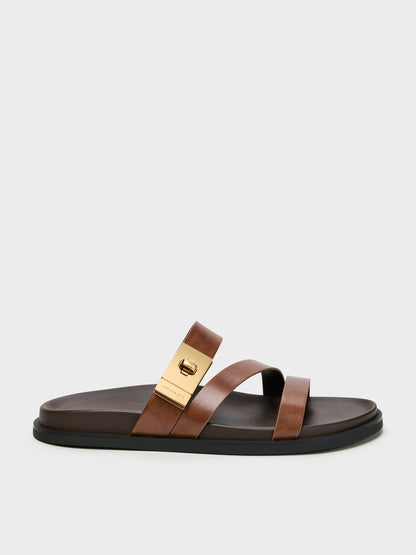CHARLES & KEITH Exclusive / Aelin Metallic-Buckle Strappy Sandals - Cognac