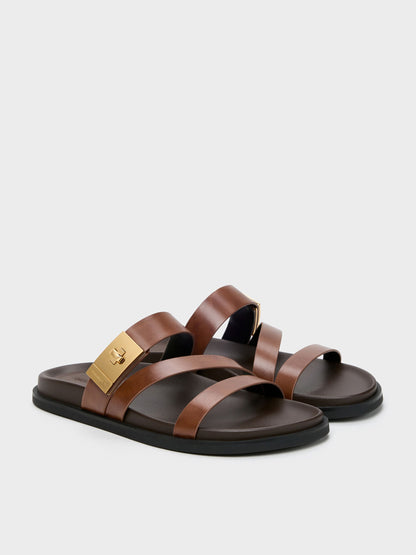 CHARLES & KEITH Exclusive / Aelin Metallic-Buckle Strappy Sandals - Cognac