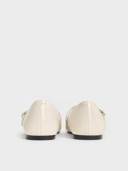 CHARLES & KEITH Best Price / Triple-Strap Mary Jane Flats - Chalk