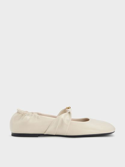 CHARLES & KEITH Latest / Metallic-Accent Twist-Strap Mary Jane Flats - Chalk
