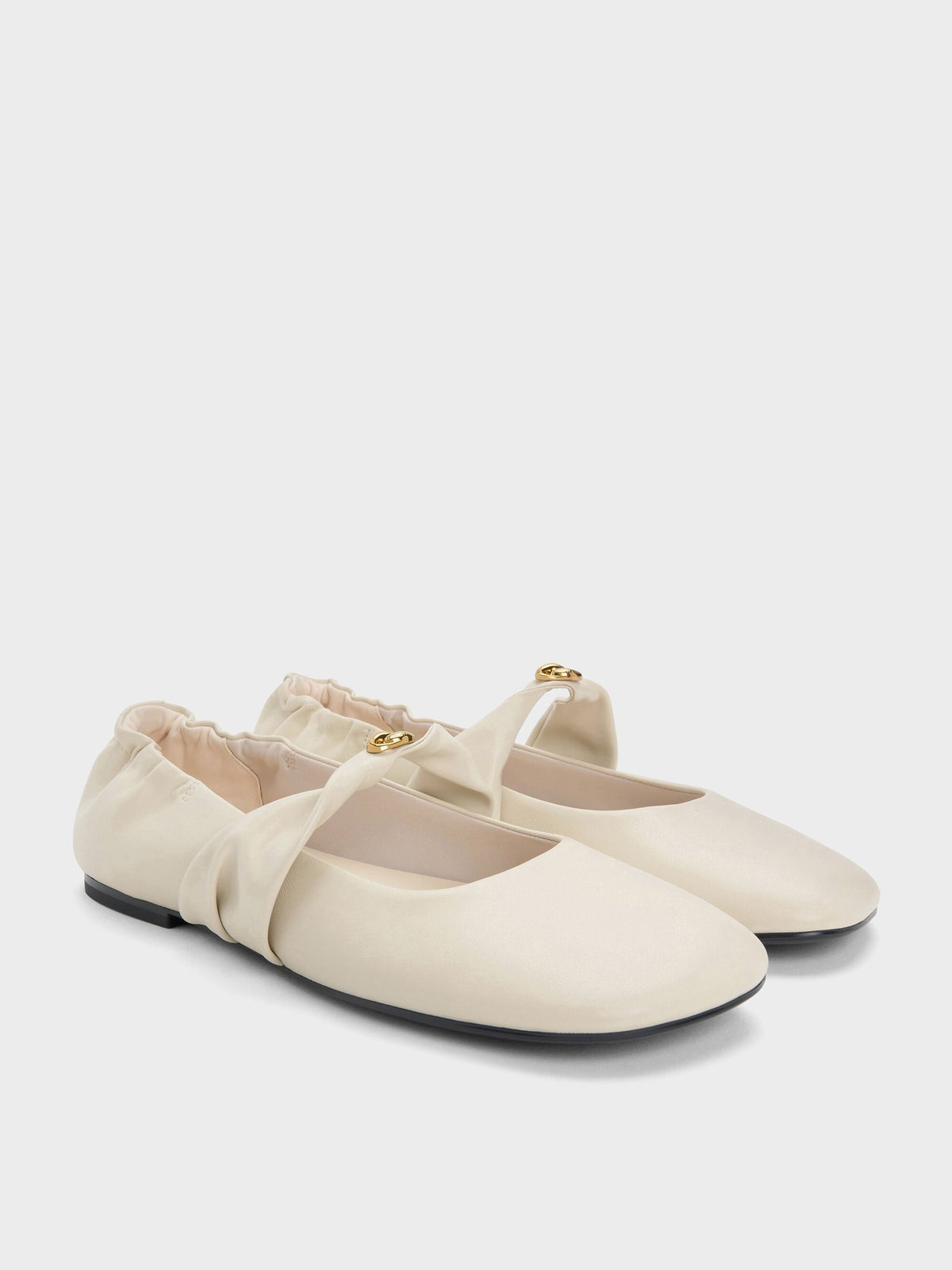 CHARLES & KEITH Latest / Metallic-Accent Twist-Strap Mary Jane Flats - Chalk