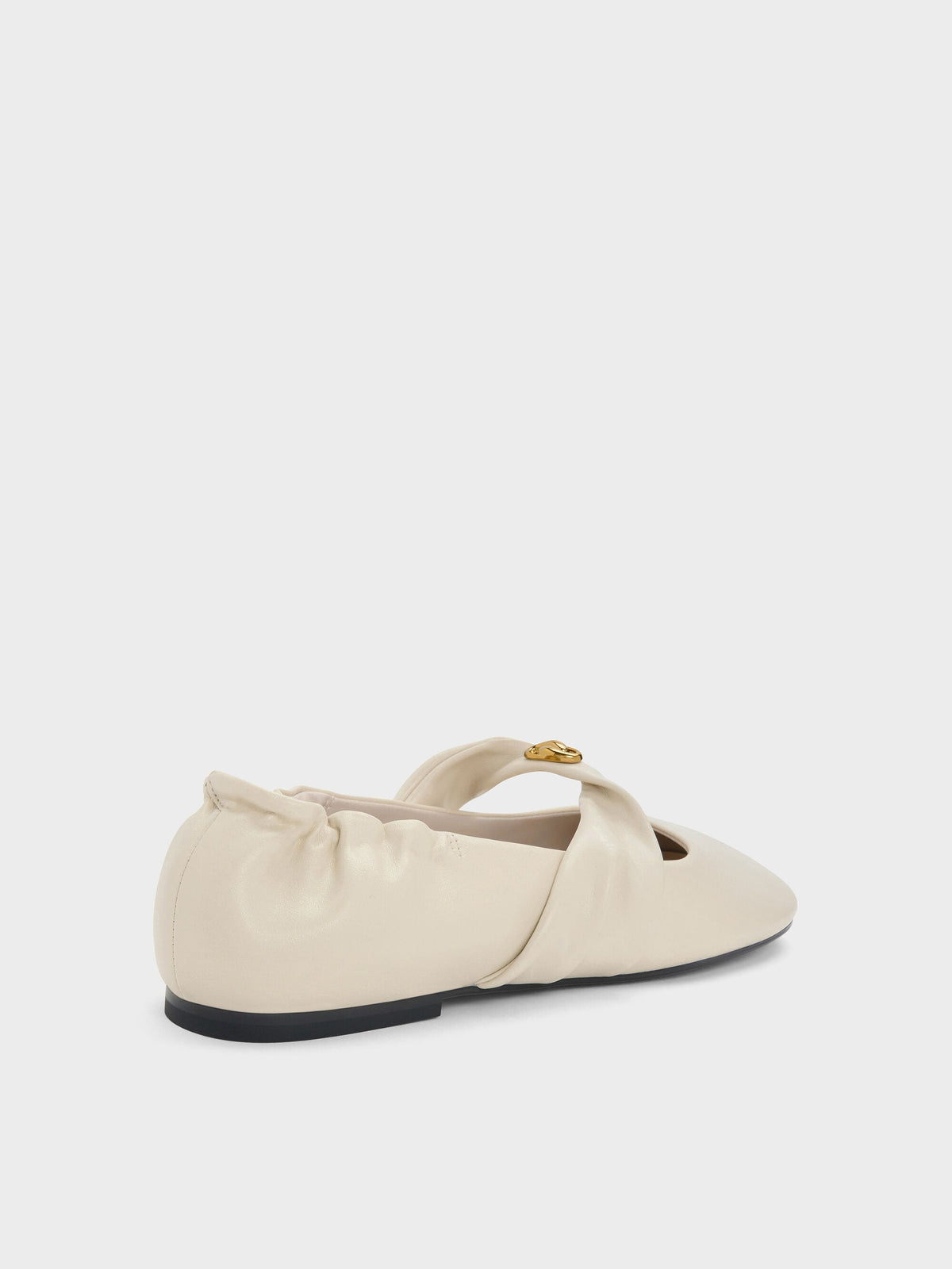 CHARLES & KEITH Latest / Metallic-Accent Twist-Strap Mary Jane Flats - Chalk