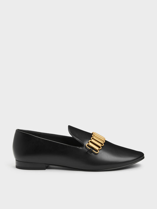 CHARLES & KEITH Signature / Metallic-Accent Loafers - Black