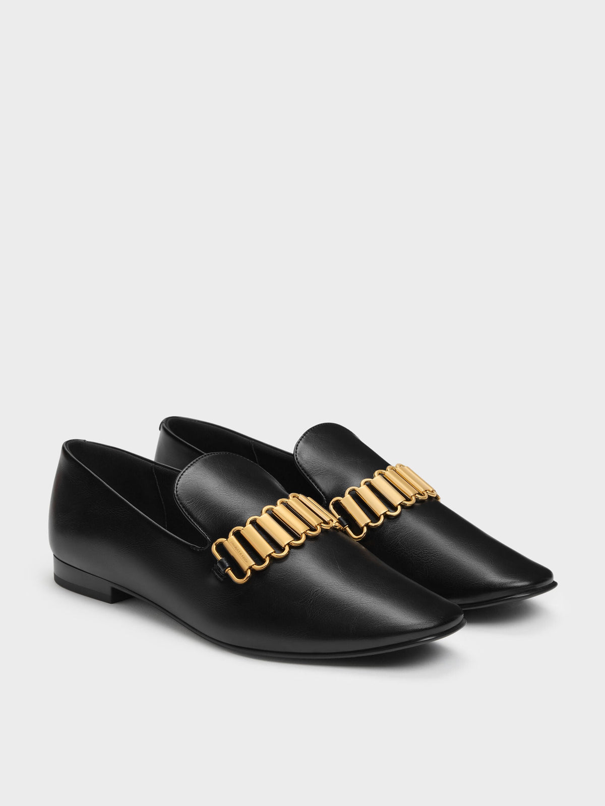 CHARLES & KEITH Signature / Metallic-Accent Loafers - Black