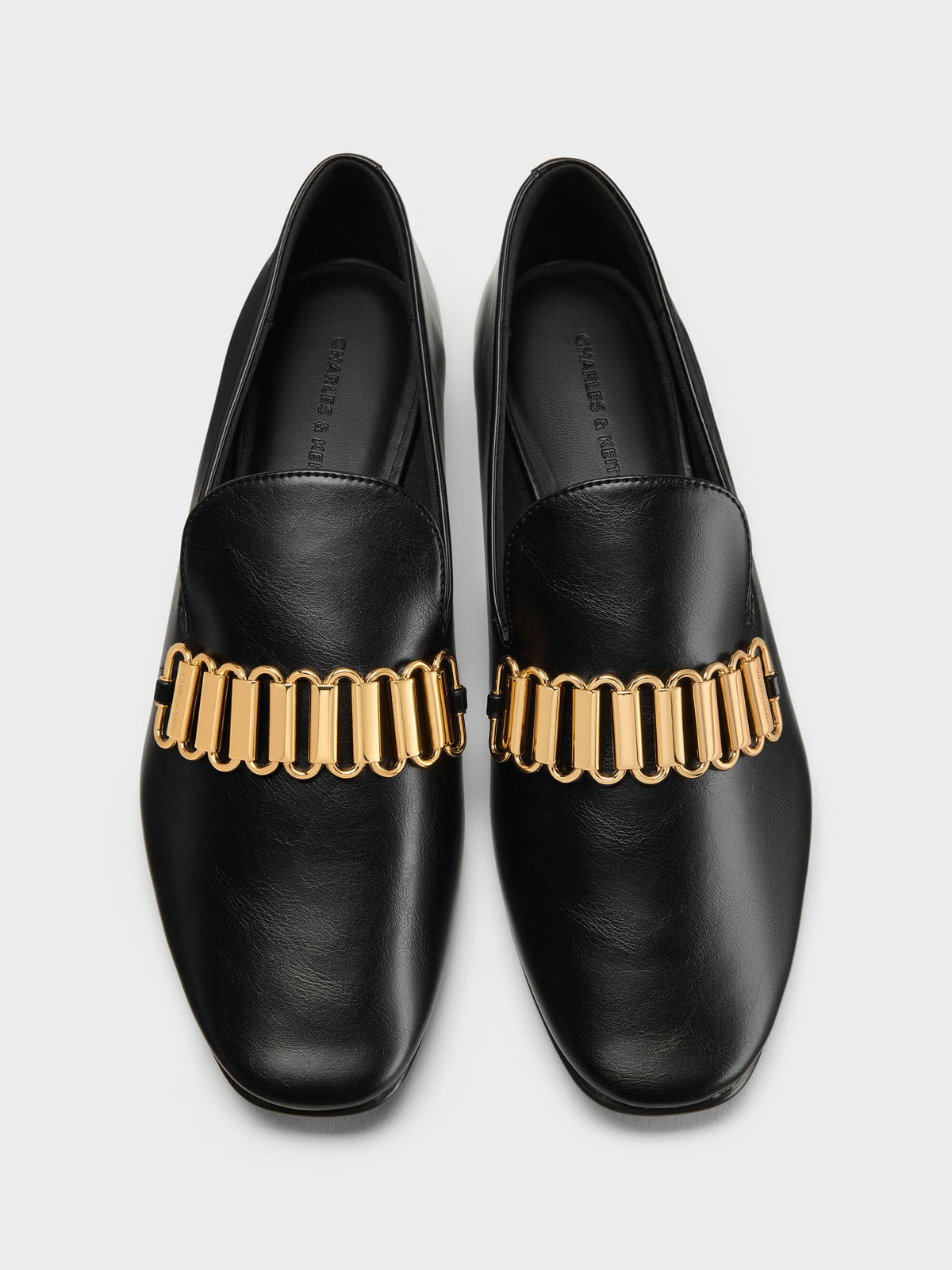 CHARLES & KEITH Signature / Metallic-Accent Loafers - Black