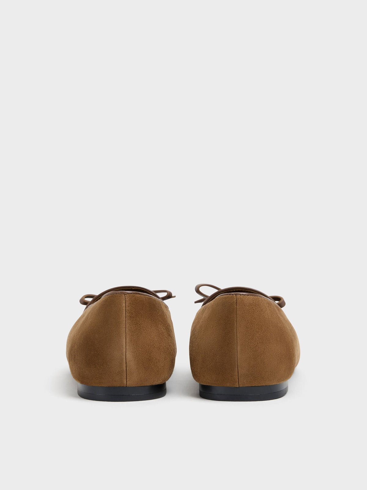 CHARLES & KEITH New / Leather & Suede Bow Loafers - Brown