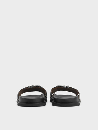 CHARLES & KEITH Sale / Stitch-Trim Buckled Slides - Black