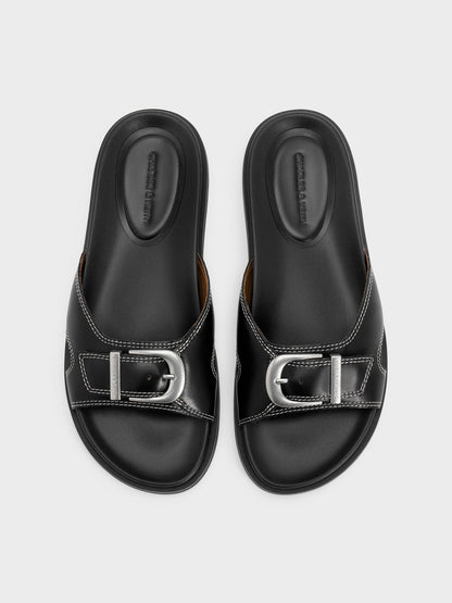 CHARLES & KEITH Sale / Stitch-Trim Buckled Slides - Black