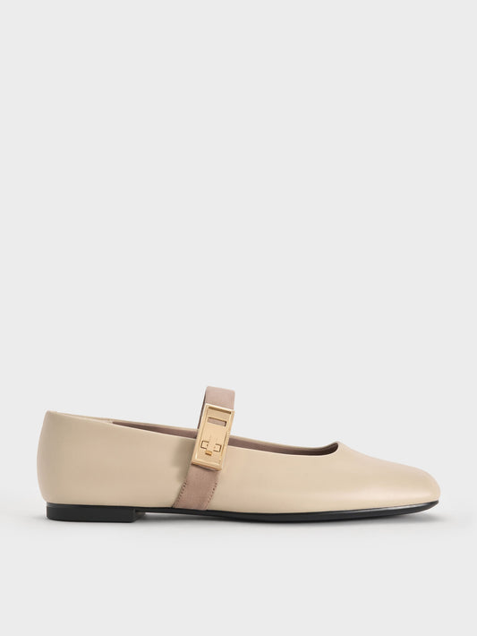 CHARLES & KEITH Quality / Lando Two-Tone Mary Jane Flats - Chalk