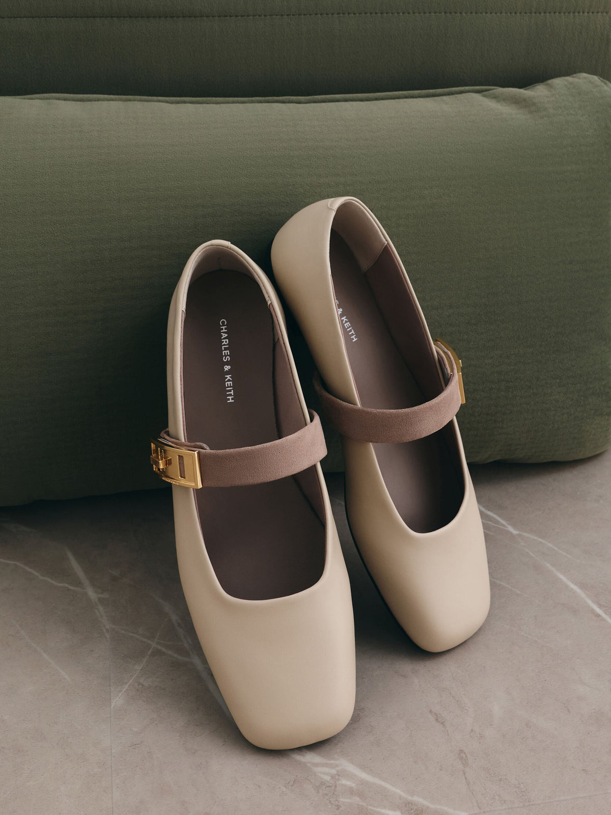 CHARLES & KEITH Quality / Lando Two-Tone Mary Jane Flats - Chalk