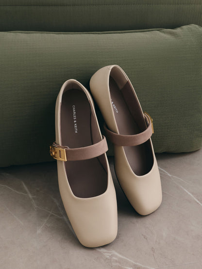CHARLES & KEITH Quality / Lando Two-Tone Mary Jane Flats - Chalk
