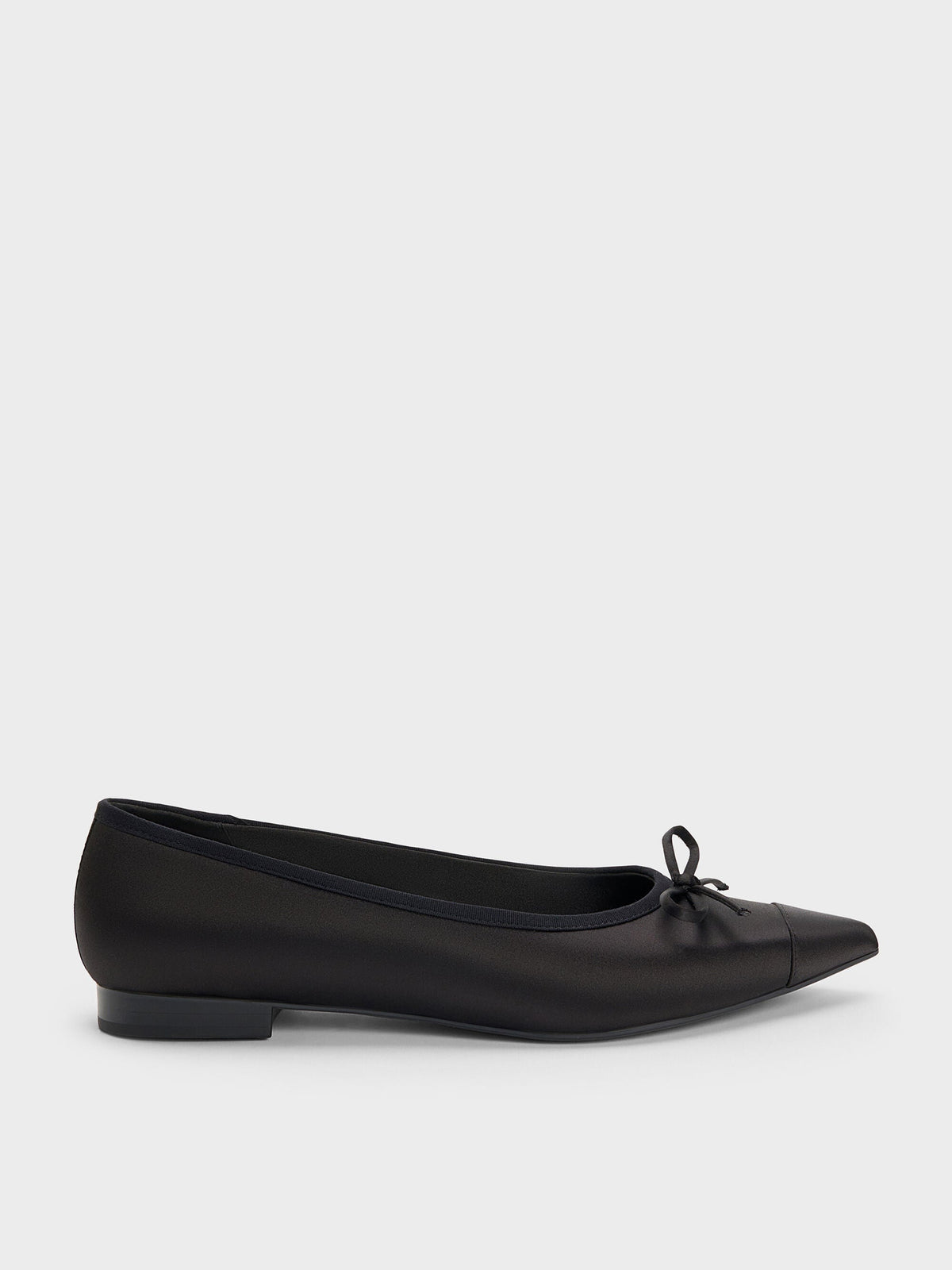 CHARLES & KEITH Sale / Briella Satin Cap-Toe Flats - Black Textured