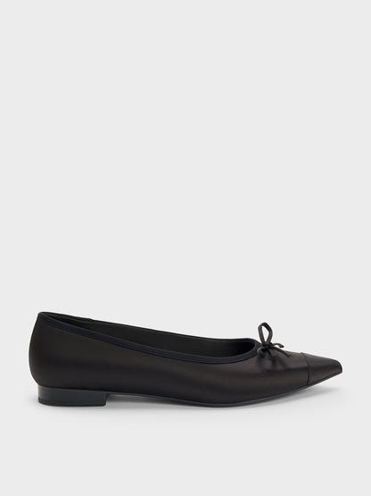 CHARLES & KEITH Sale / Briella Satin Cap-Toe Flats - Black Textured