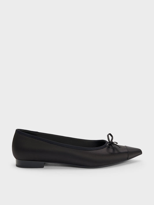 CHARLES & KEITH Sale / Briella Satin Cap-Toe Flats - Black Textured