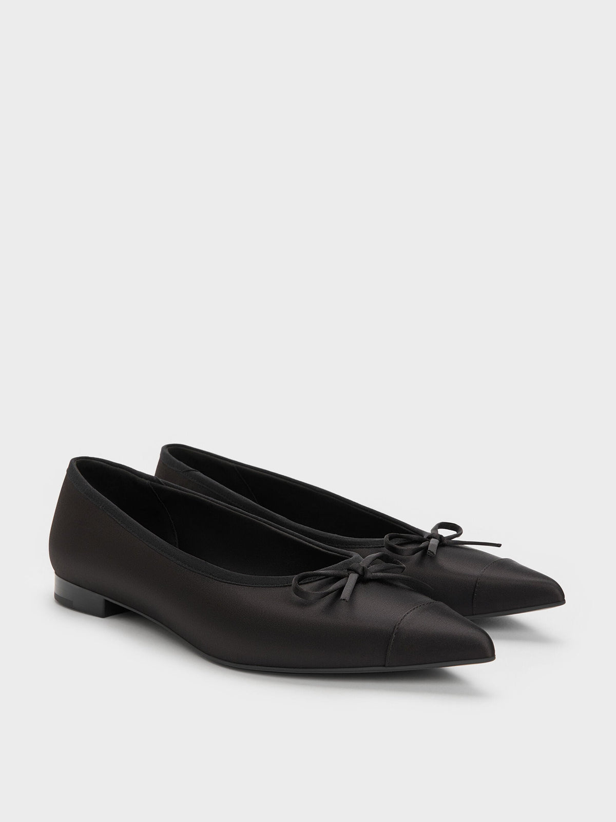 CHARLES & KEITH Sale / Briella Satin Cap-Toe Flats - Black Textured