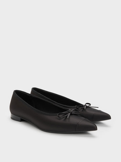 CHARLES & KEITH Sale / Briella Satin Cap-Toe Flats - Black Textured