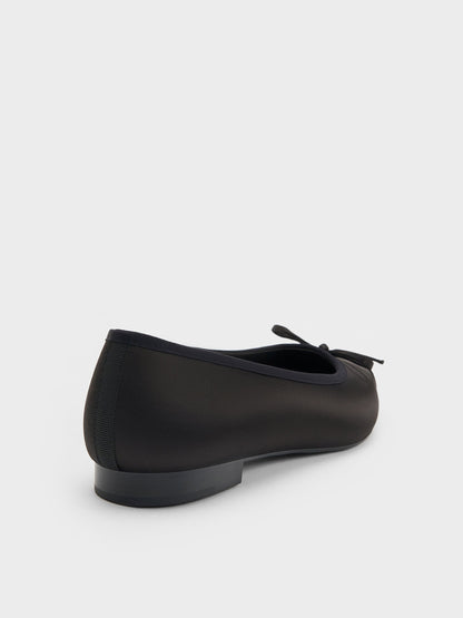 CHARLES & KEITH Sale / Briella Satin Cap-Toe Flats - Black Textured