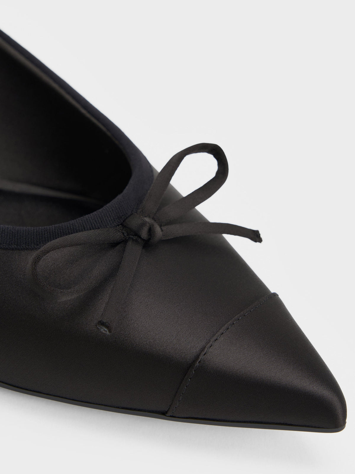 CHARLES & KEITH Sale / Briella Satin Cap-Toe Flats - Black Textured