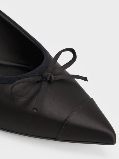 CHARLES & KEITH Sale / Briella Satin Cap-Toe Flats - Black Textured