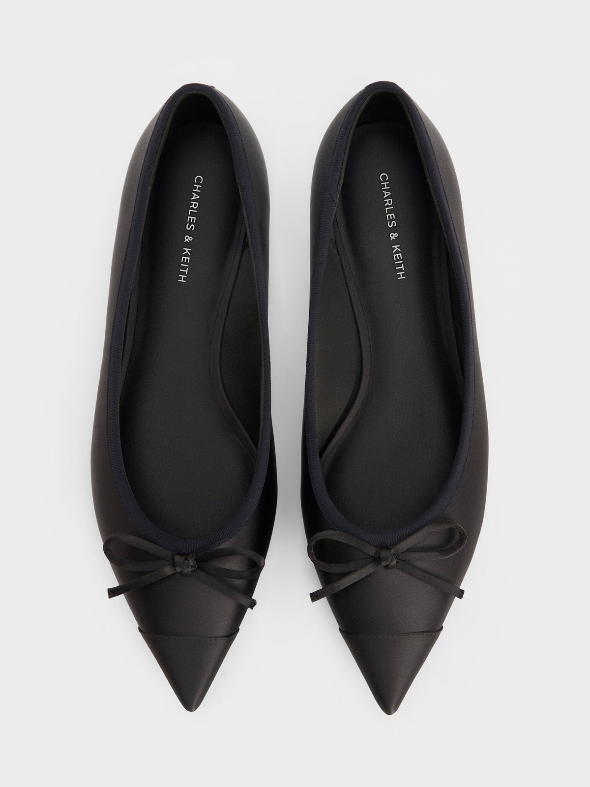 CHARLES & KEITH Sale / Briella Satin Cap-Toe Flats - Black Textured