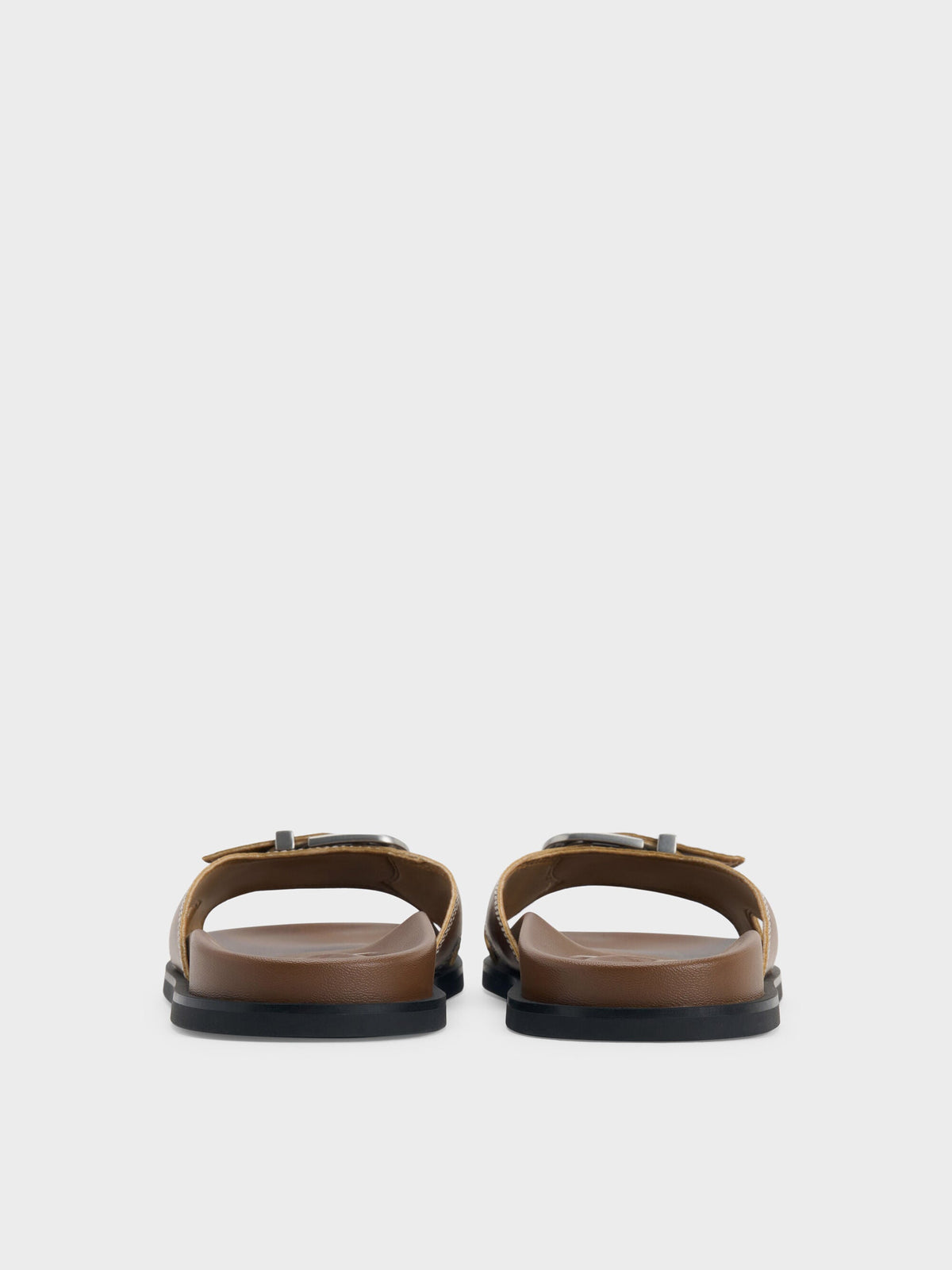 CHARLES & KEITH Everyday / Stitch-Trim Buckled Slides - Cognac