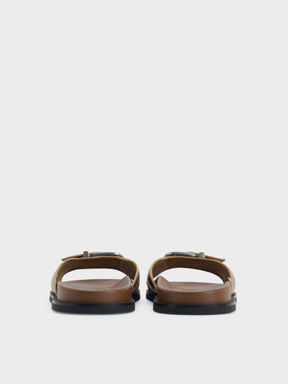CHARLES & KEITH Everyday / Stitch-Trim Buckled Slides - Cognac