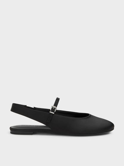 CHARLES & KEITH Value / Imani Satin Slingback Flats - Black Textured