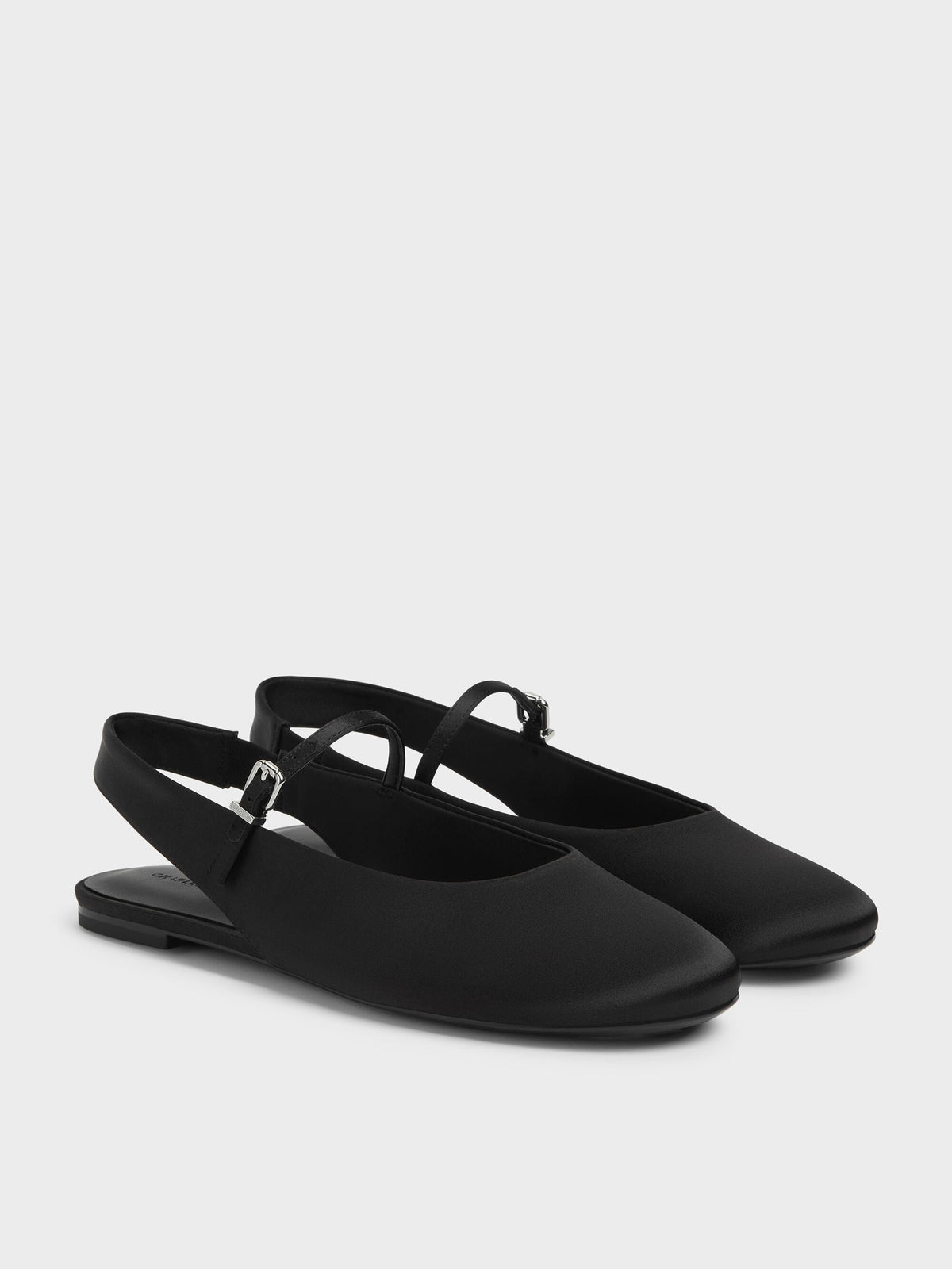 CHARLES & KEITH Value / Imani Satin Slingback Flats - Black Textured