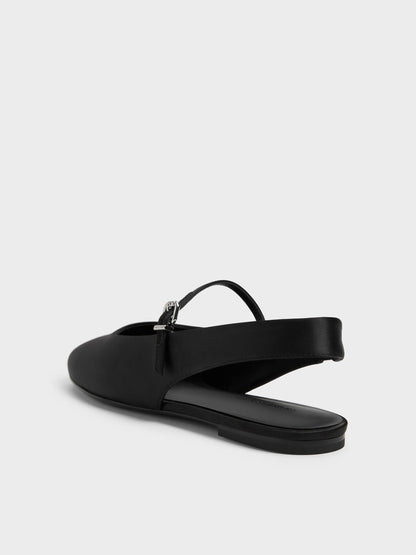 CHARLES & KEITH Value / Imani Satin Slingback Flats - Black Textured