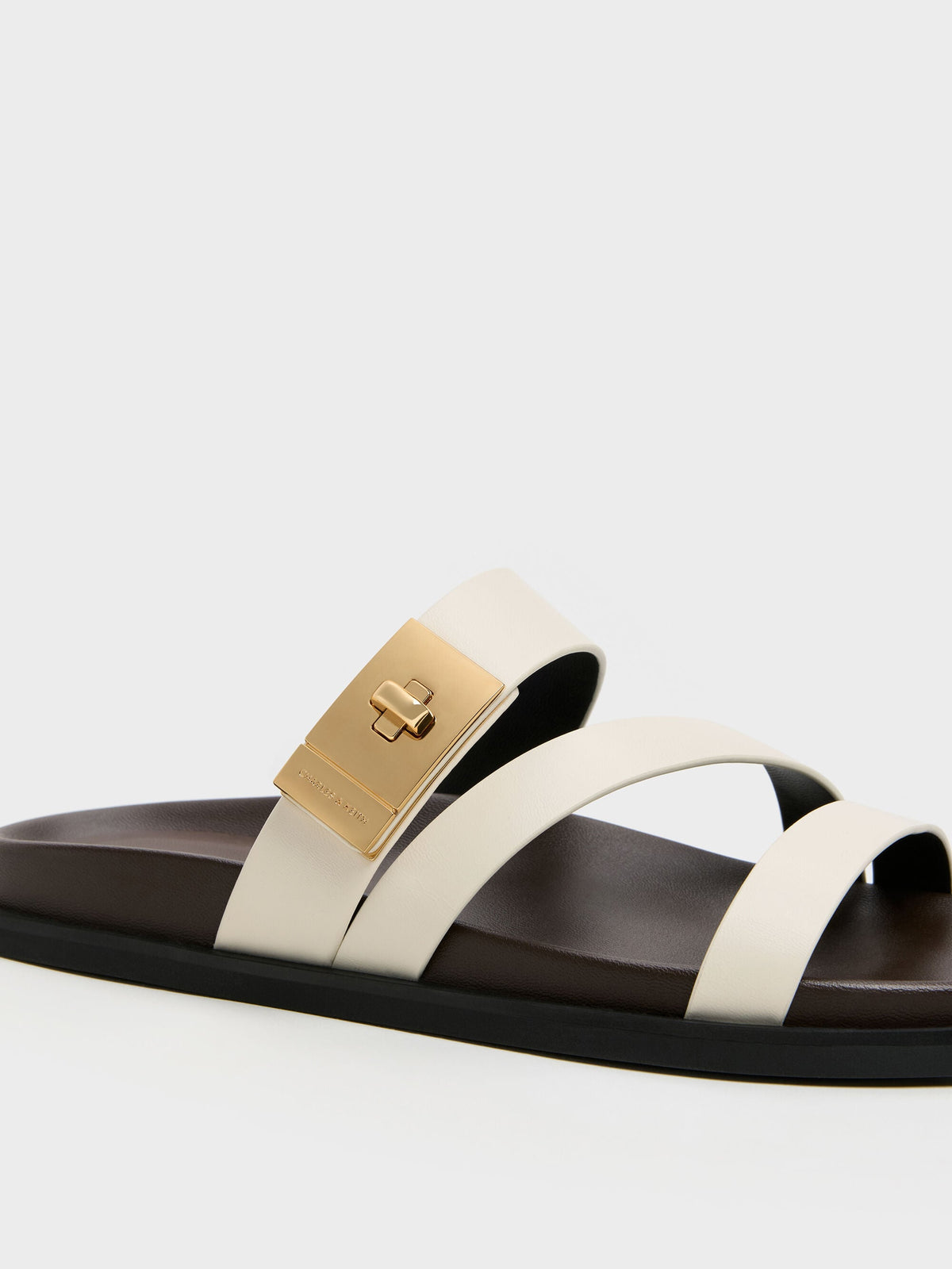 CHARLES & KEITH Classic / Aelin Metallic-Buckle Strappy Sandals - White