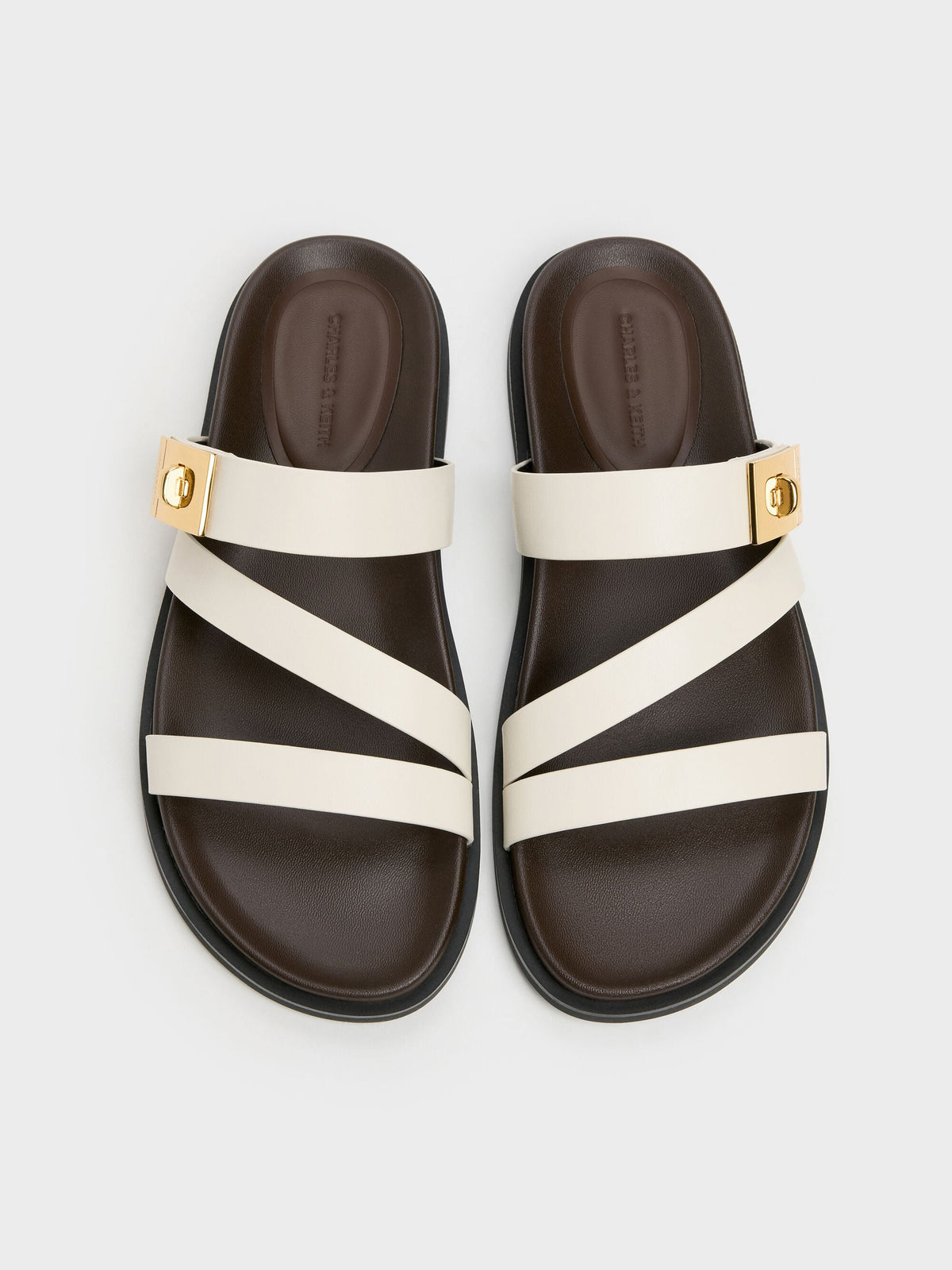 CHARLES & KEITH Classic / Aelin Metallic-Buckle Strappy Sandals - White