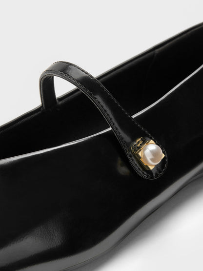 CHARLES & KEITH Popular / Marie Pearl Mary Jane Flats - Black Box