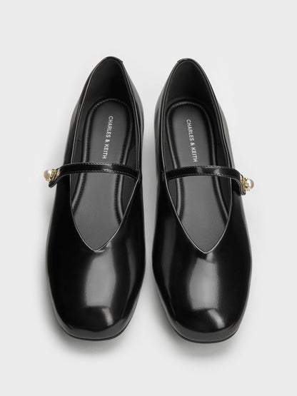 CHARLES & KEITH Popular / Marie Pearl Mary Jane Flats - Black Box