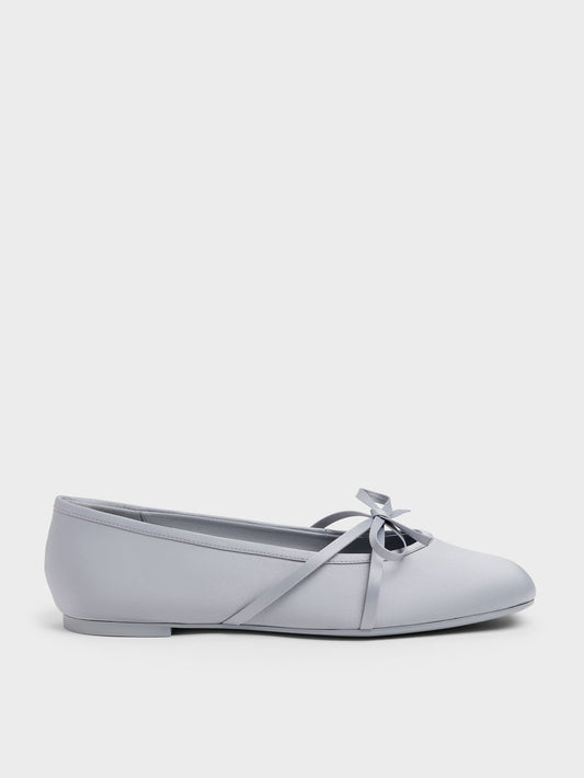 CHARLES & KEITH Best Price / Satin Bow Ballet Flats - Grey