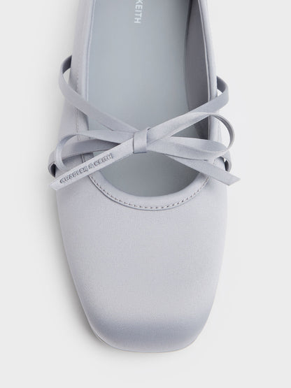 CHARLES & KEITH Best Price / Satin Bow Ballet Flats - Grey