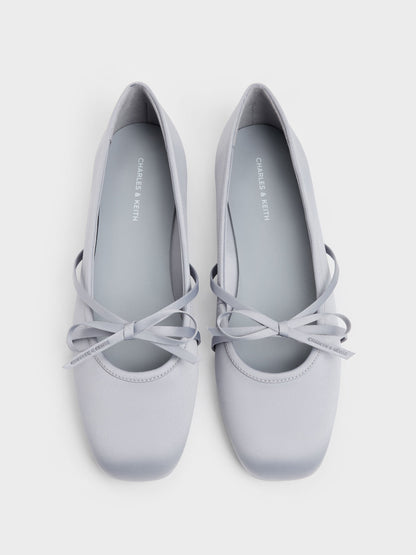 CHARLES & KEITH Best Price / Satin Bow Ballet Flats - Grey