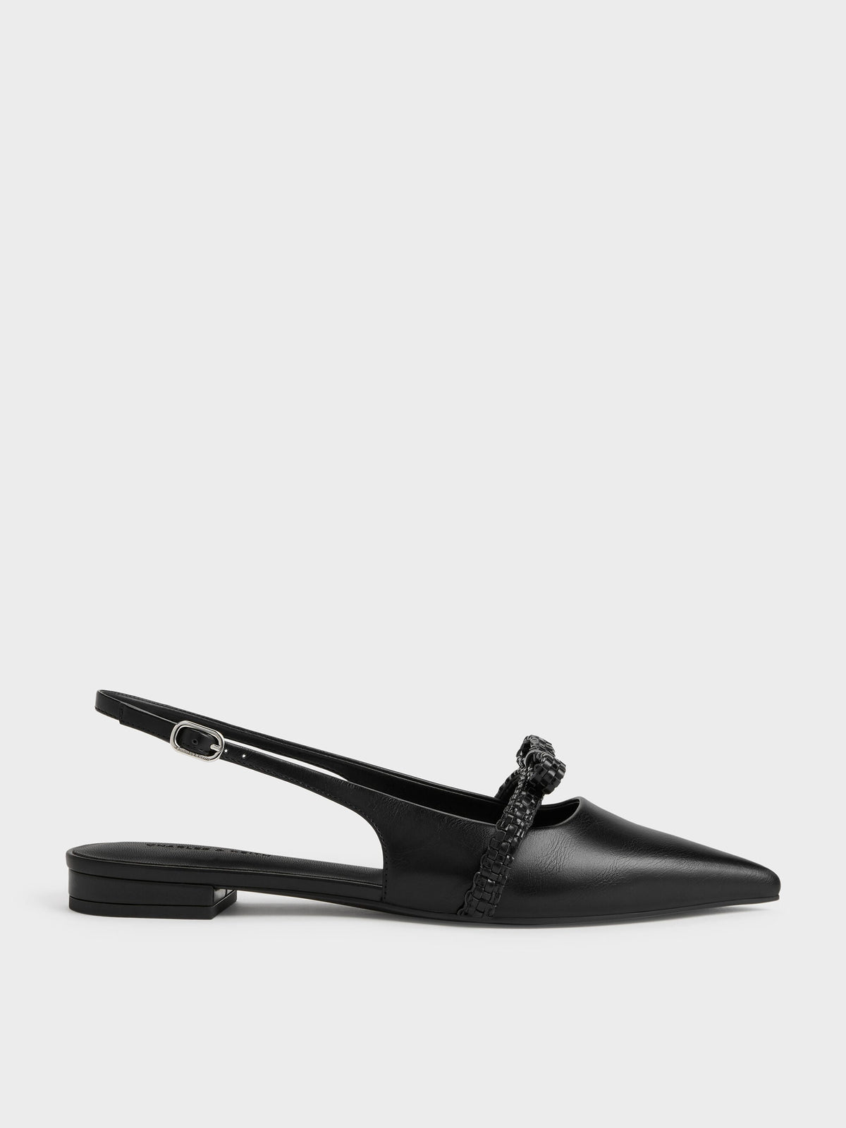 CHARLES & KEITH Best Seller / Kaleen Woven-Bow Slingback Flats - Black