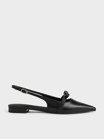 CHARLES & KEITH Best Seller / Kaleen Woven-Bow Slingback Flats - Black