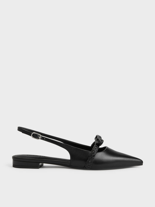 CHARLES & KEITH Best Seller / Kaleen Woven-Bow Slingback Flats - Black