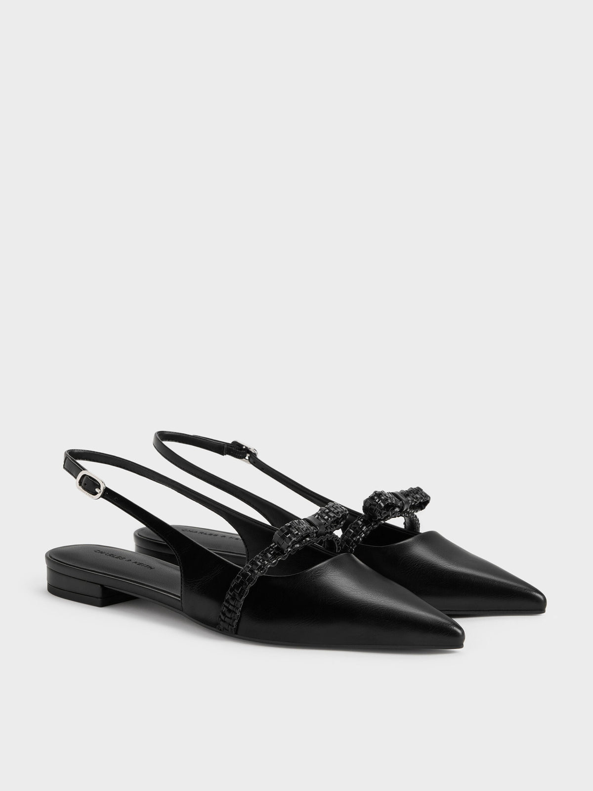 CHARLES & KEITH Best Seller / Kaleen Woven-Bow Slingback Flats - Black
