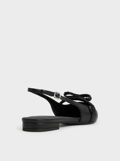CHARLES & KEITH Best Seller / Kaleen Woven-Bow Slingback Flats - Black