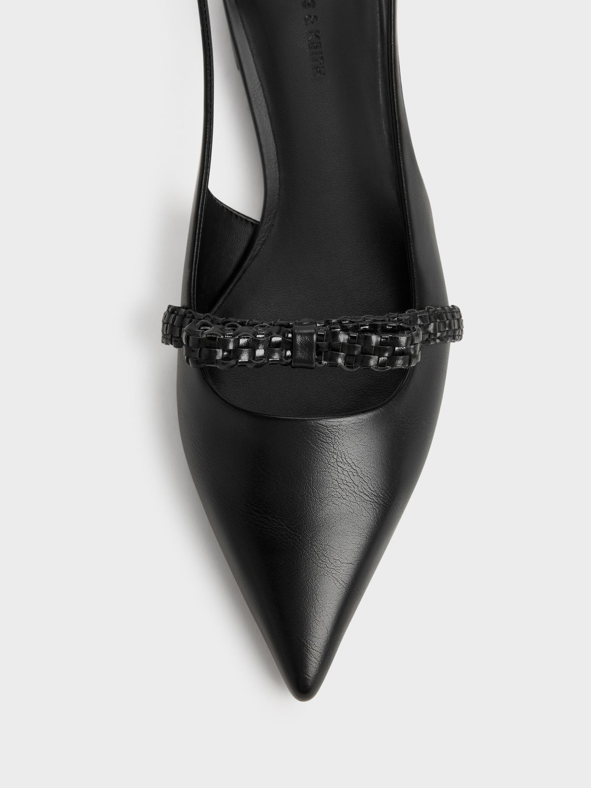 CHARLES & KEITH Best Seller / Kaleen Woven-Bow Slingback Flats - Black