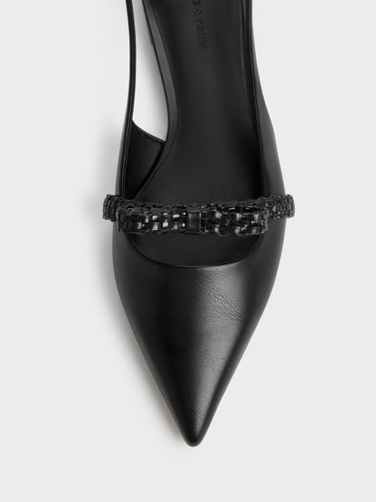 CHARLES & KEITH Best Seller / Kaleen Woven-Bow Slingback Flats - Black