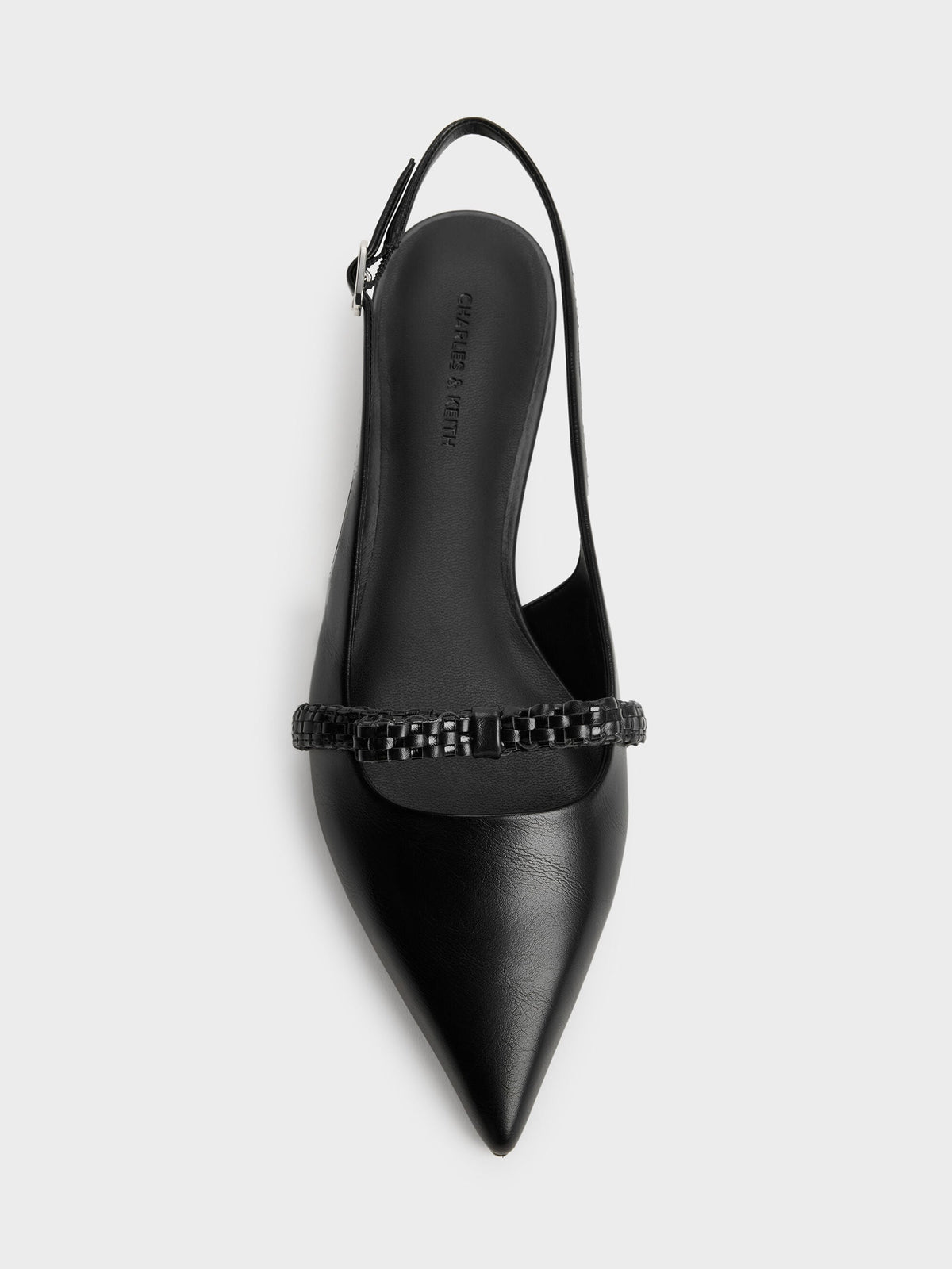 CHARLES & KEITH Best Seller / Kaleen Woven-Bow Slingback Flats - Black