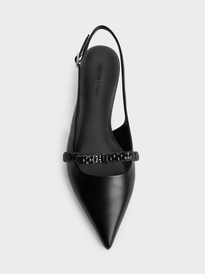 CHARLES & KEITH Best Seller / Kaleen Woven-Bow Slingback Flats - Black