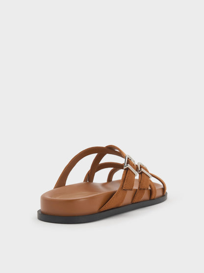CHARLES & KEITH Trending / Faux Suede Crossover Toe-Ring Sandals - Cognac