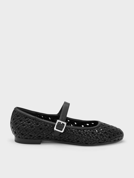 CHARLES & KEITH Classic / Woven Mary Jane Flats - Black
