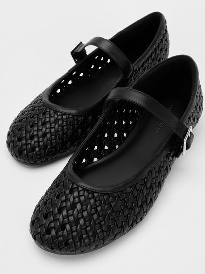 CHARLES & KEITH Classic / Woven Mary Jane Flats - Black