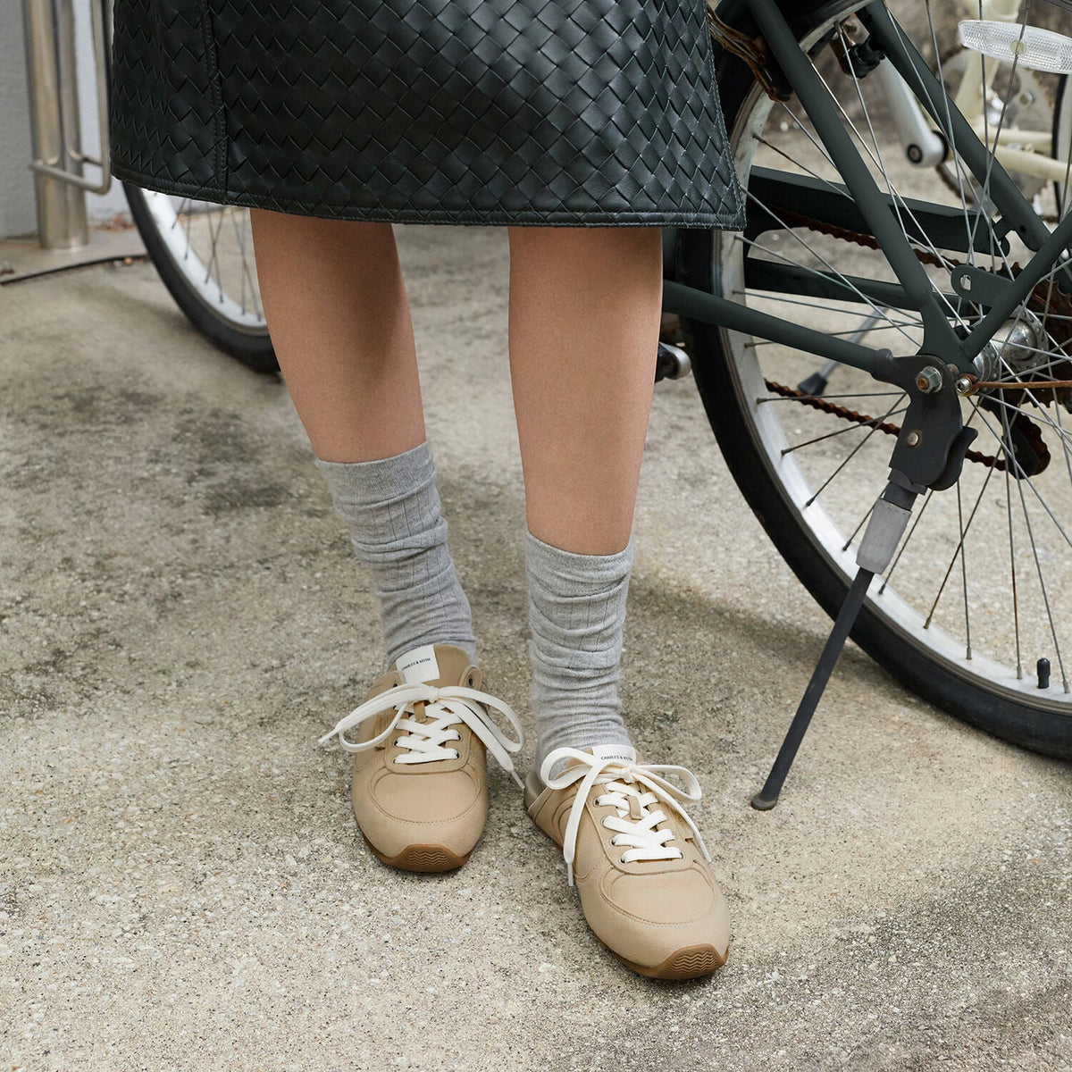 CHARLES & KEITH Trending / Lace-Up Sneaker Mules - Taupe