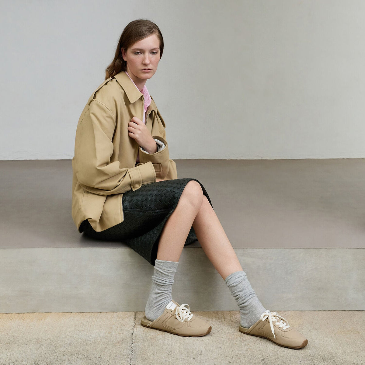 CHARLES & KEITH Trending / Lace-Up Sneaker Mules - Taupe